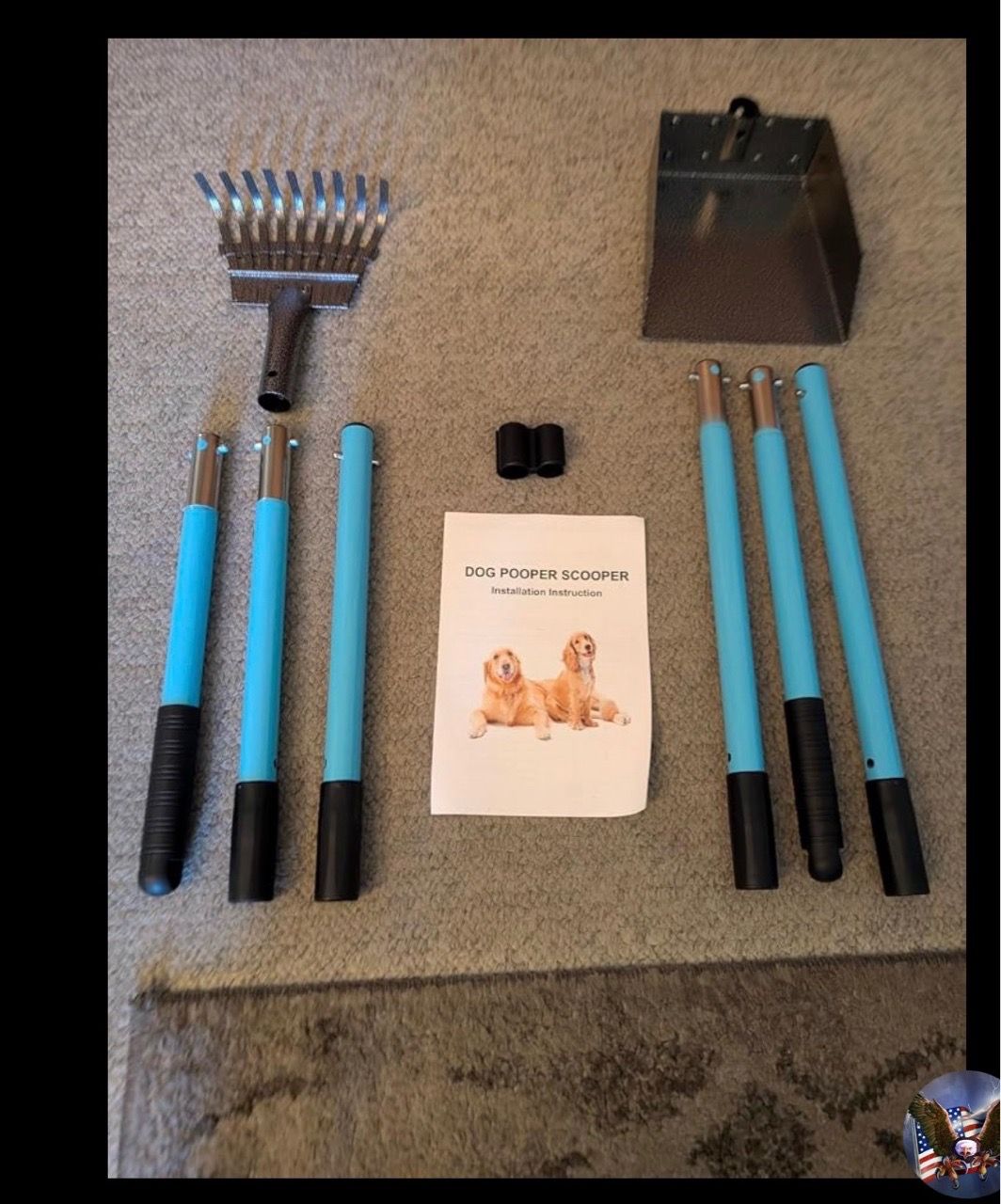 Dog Pooper Scooper Stainless Metal Long Handle Tray and Rake