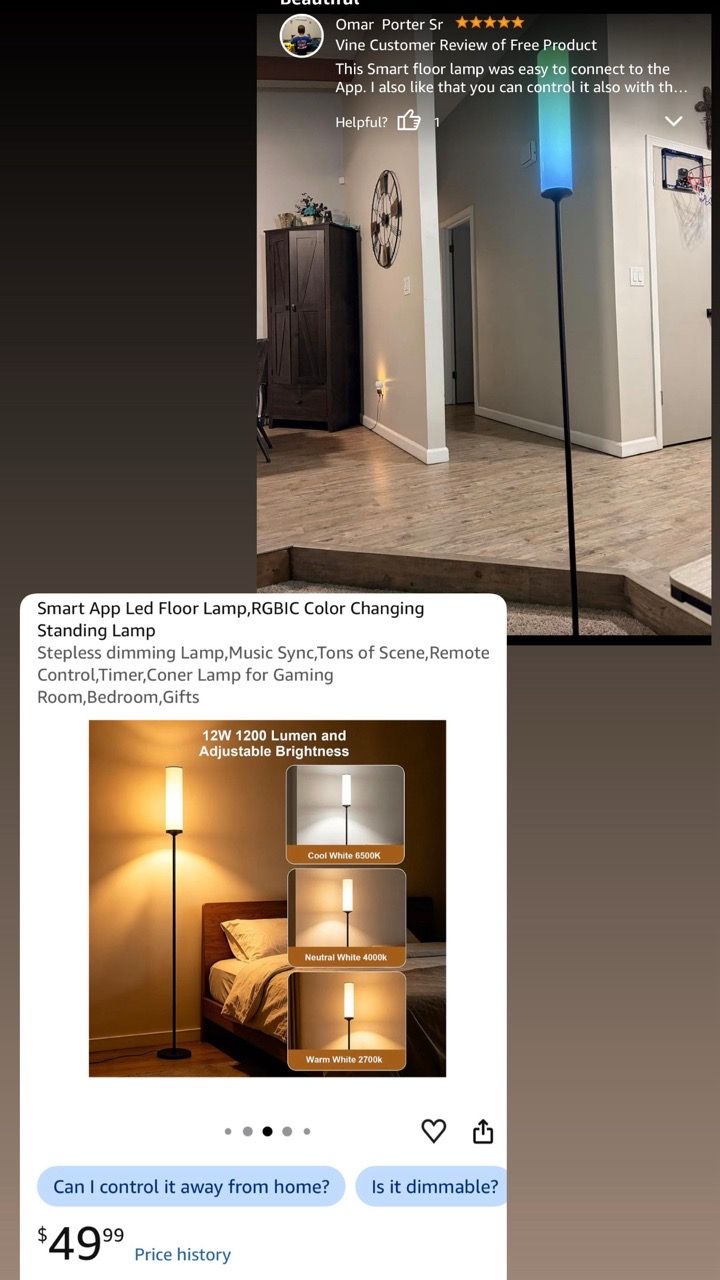 RGB LED Floor Lamp, 1500Lumen Smart Lamp, Music Sync - photo 3