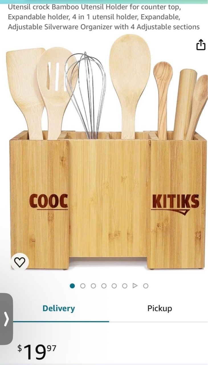 Bamboo Utensil Holder, Expandable 4-in-1 Organizer - photo 5