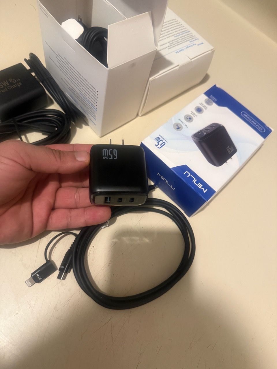 65W USB C Charger 3-Port GaN Fast Charging Block with Cable - photo 3