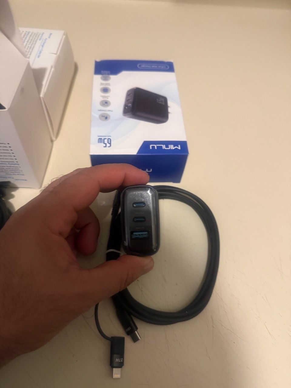 65W USB C Charger 3-Port GaN Fast Charging Block with Cable - photo 4