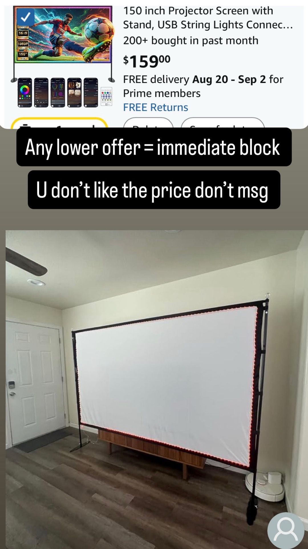 120 inch Projector Screen with Stand, 4K HD Portable Screen - photo 2
