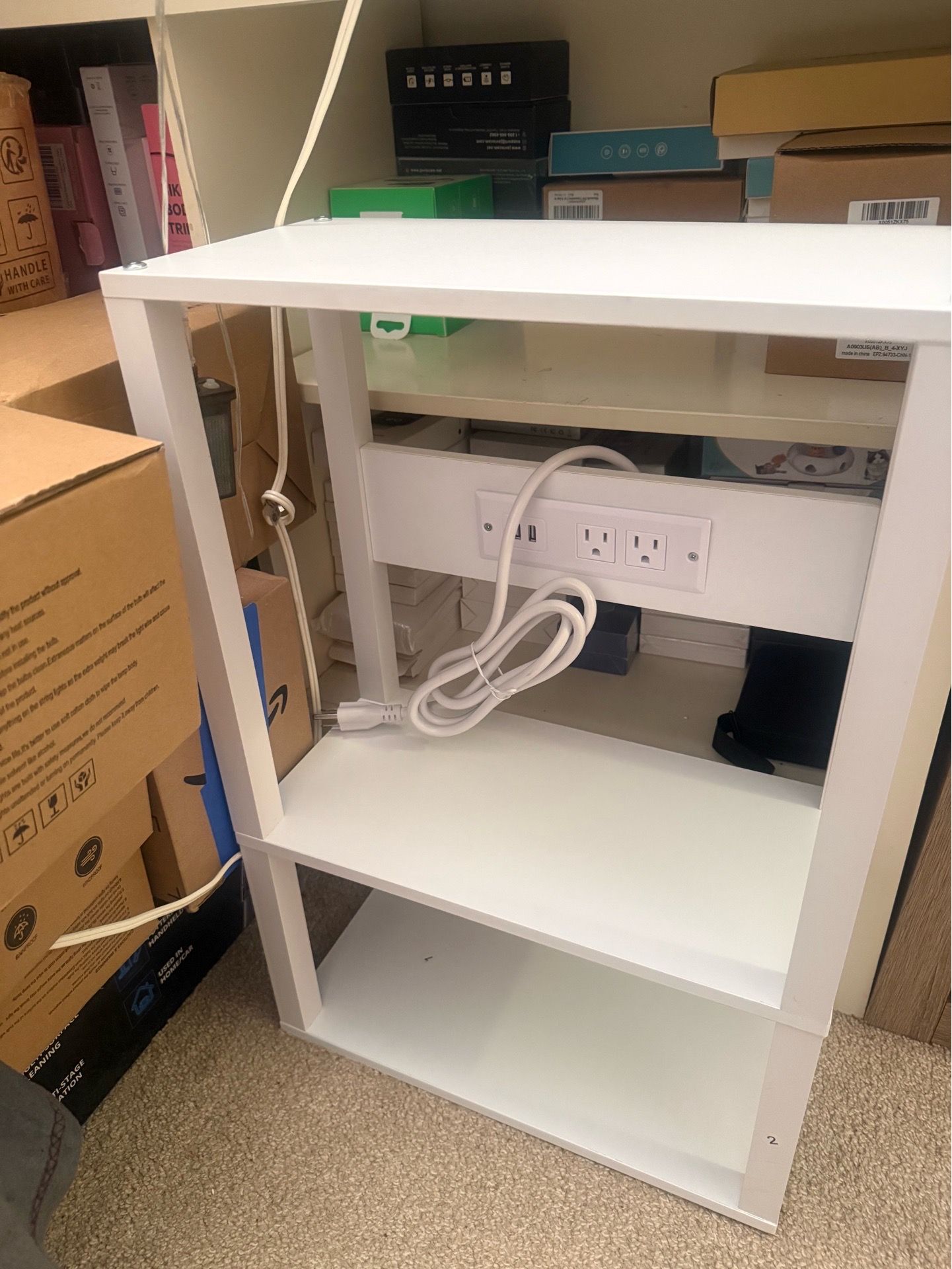 3-Tier Narrow Bedside Table with Charging Station - photo 3