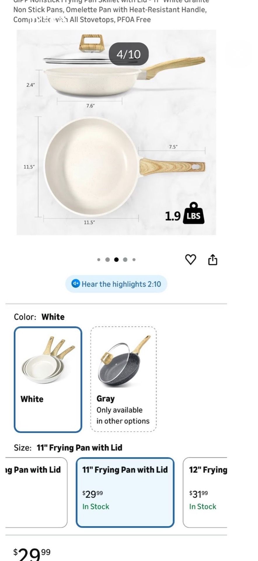 11" White Granite Nonstick Frying Pan Skillet with Lid - photo 4