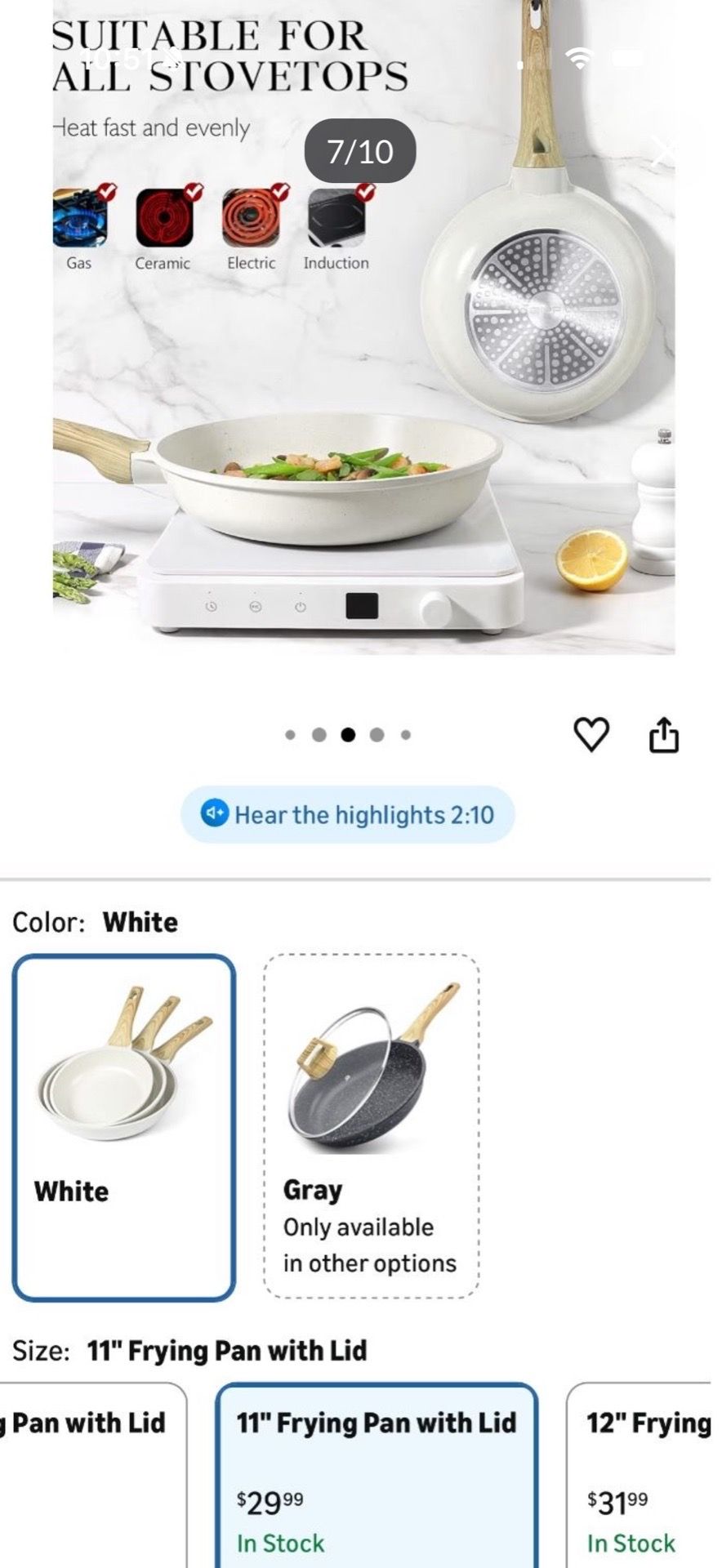 11" White Granite Nonstick Frying Pan Skillet with Lid - photo 5