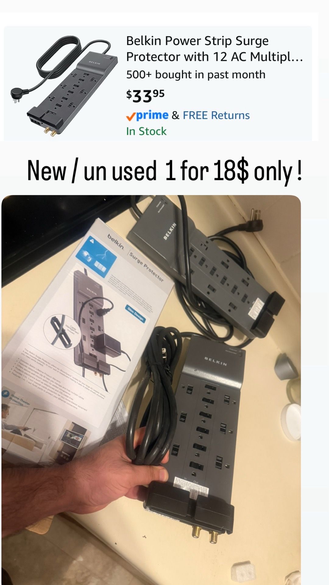 Power Strip Surge Protector 12 Outlets 10ft Extension Cord