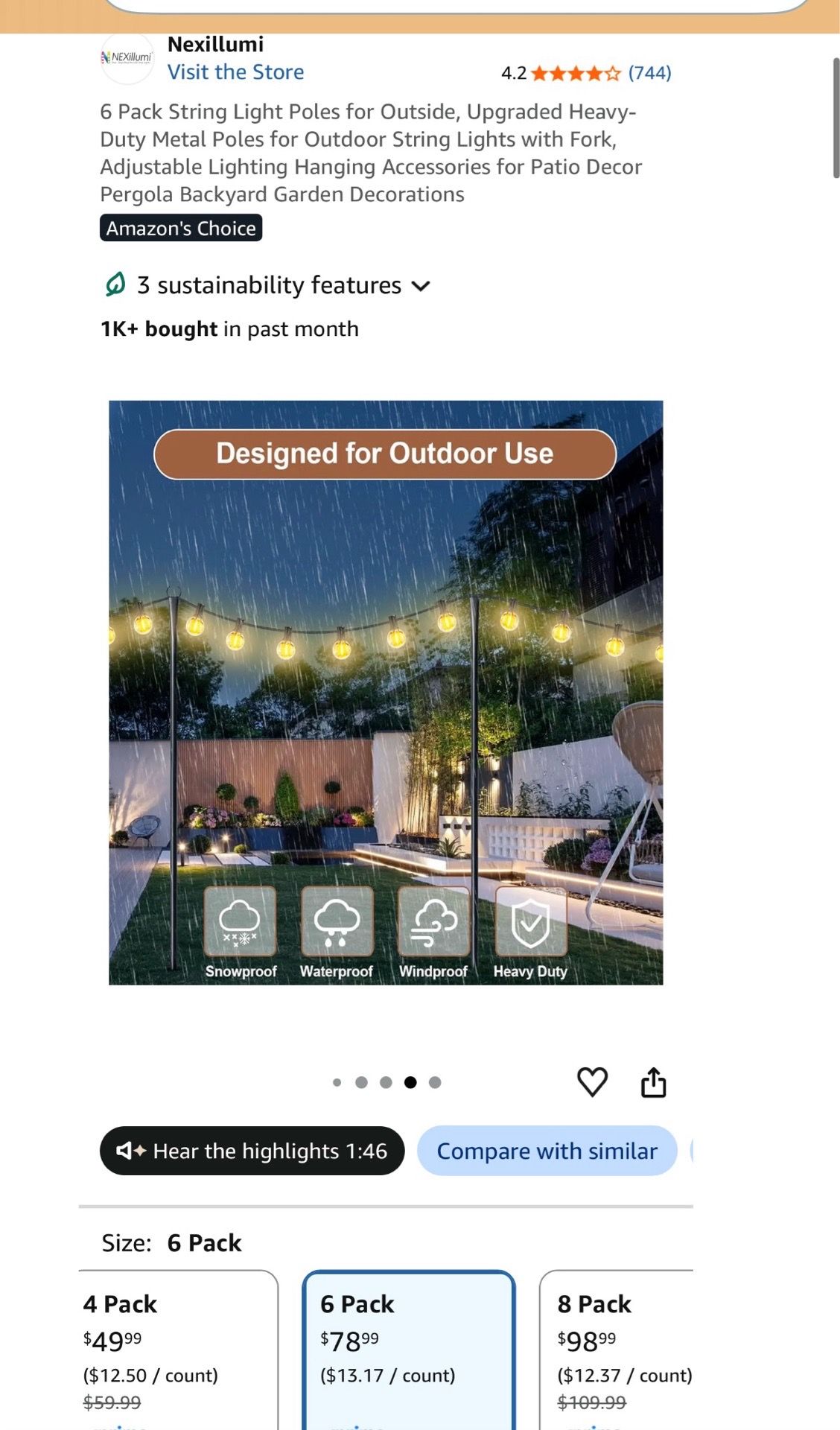 6 Pack Heavy-Duty String Light Poles for Outdoor Use - photo 3