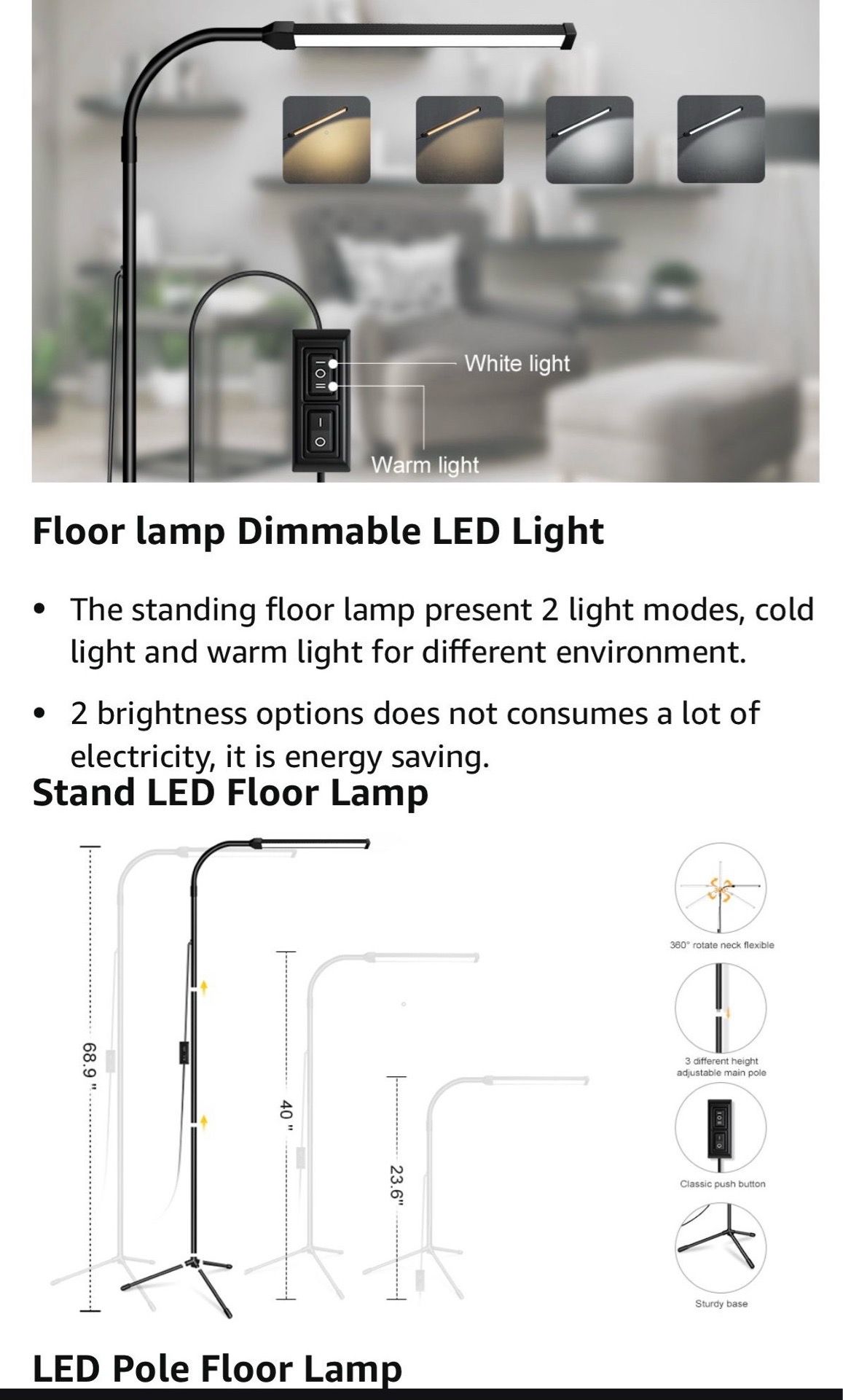 LED Floor Lamp for Eyelash Extensions and Reading - photo 2