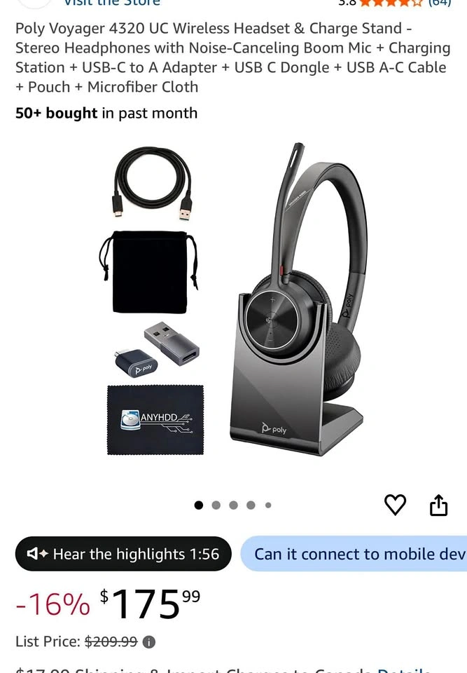 Poly Voyager 4320 UC wireless Headset