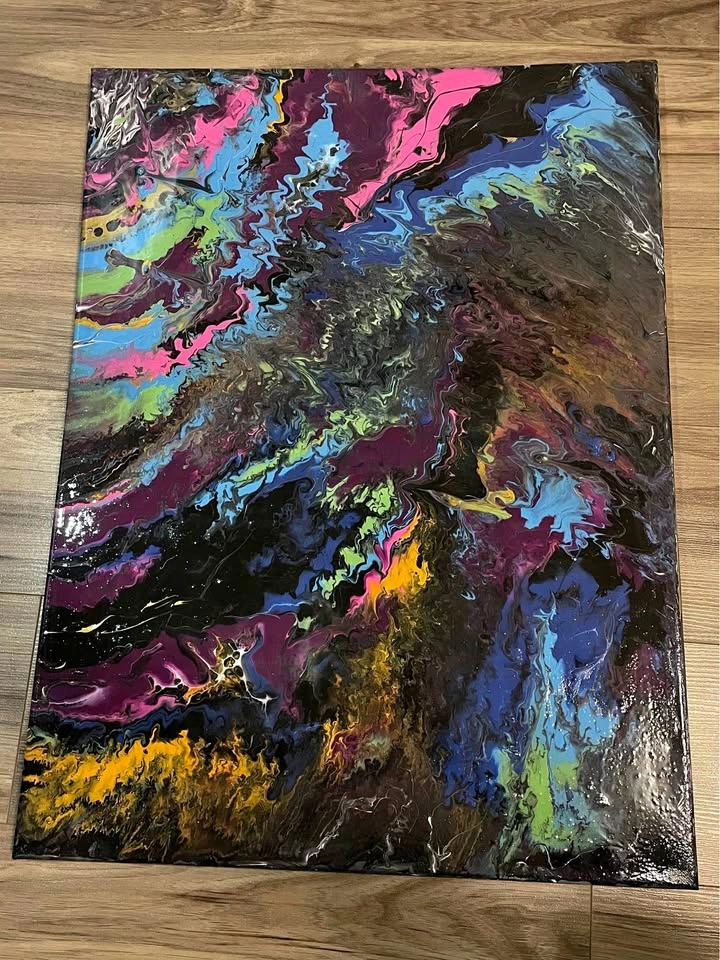 Abstract Acrylic Epoxy Resin Covered Handmade Canvas Space Paint