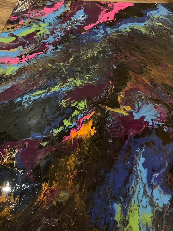 Abstract Acrylic Epoxy Resin Covered Handmade Canvas Space Paint - photo 2