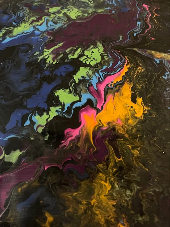 Abstract Acrylic Epoxy Resin Covered Handmade Canvas Space Paint - photo 3
