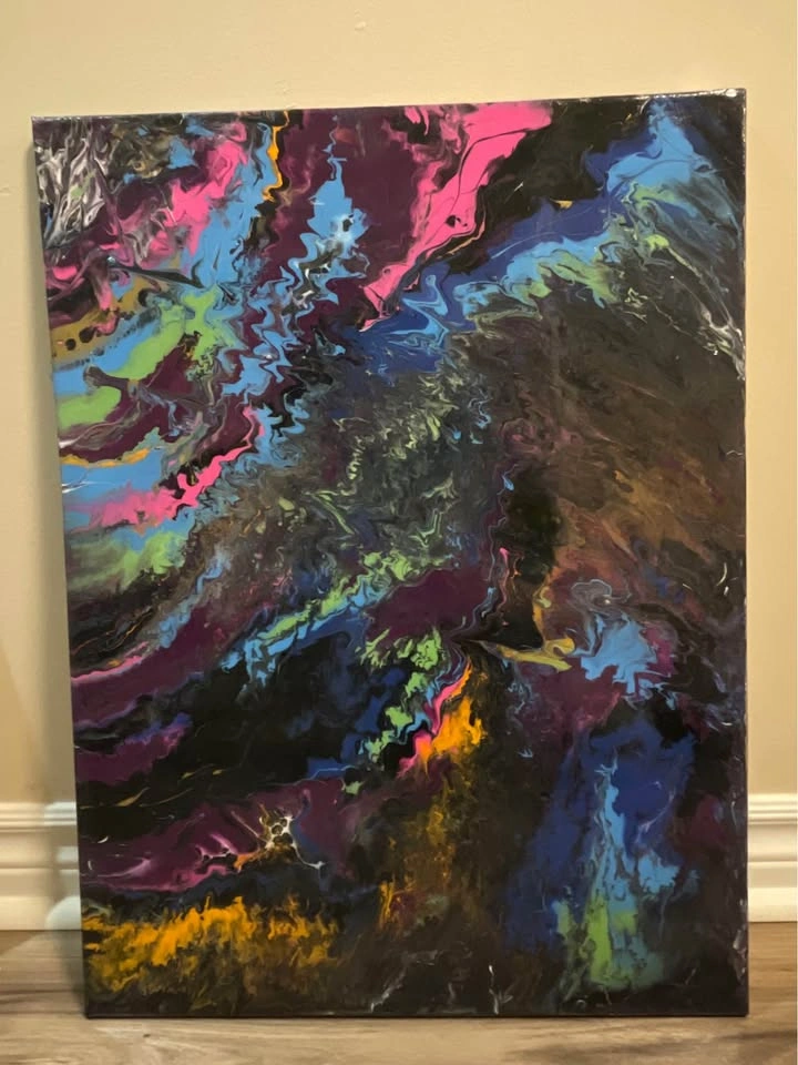 Abstract Acrylic Epoxy Resin Covered Handmade Canvas Space Paint - photo 4