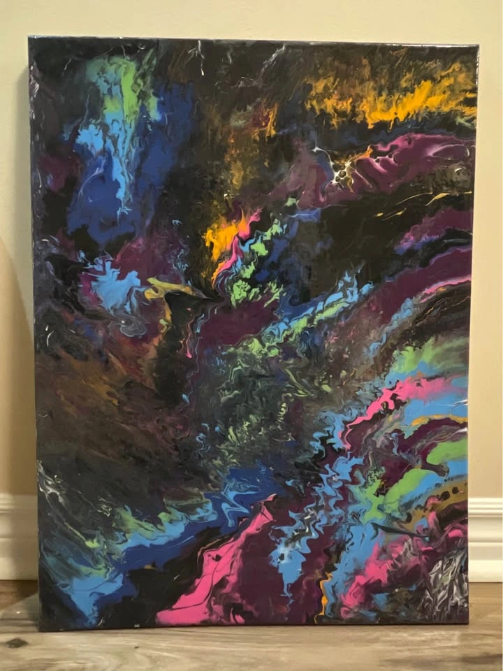 Abstract Acrylic Epoxy Resin Covered Handmade Canvas Space Paint - photo 5