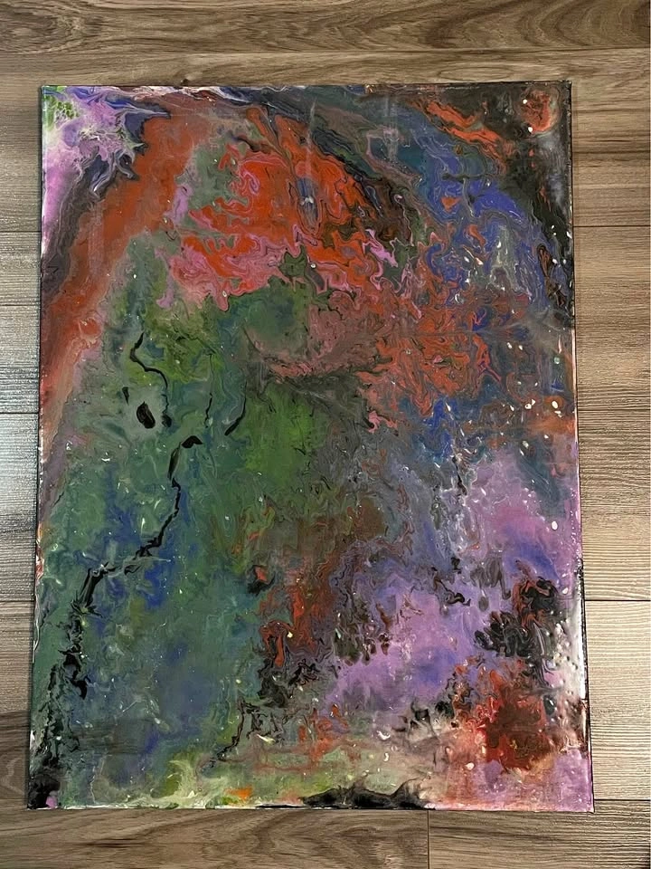 Abstract Acrylic Epoxy Resin Covered Handmade Canvas Painting