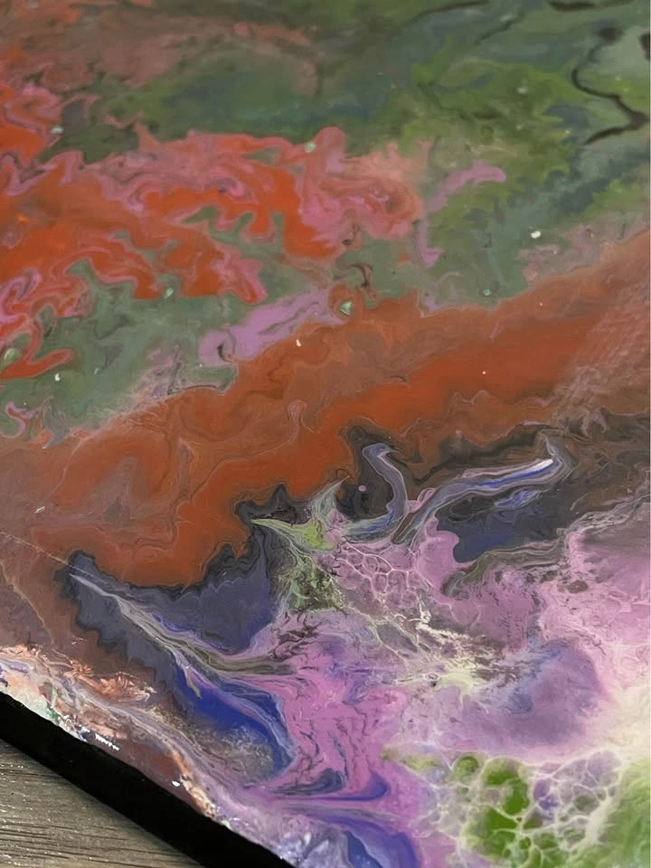 Abstract Acrylic Epoxy Resin Covered Handmade Canvas Painting - photo 2
