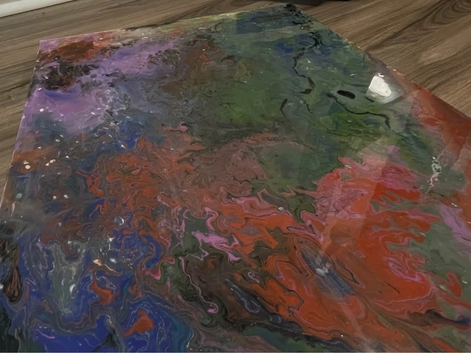 Abstract Acrylic Epoxy Resin Covered Handmade Canvas Painting - photo 3