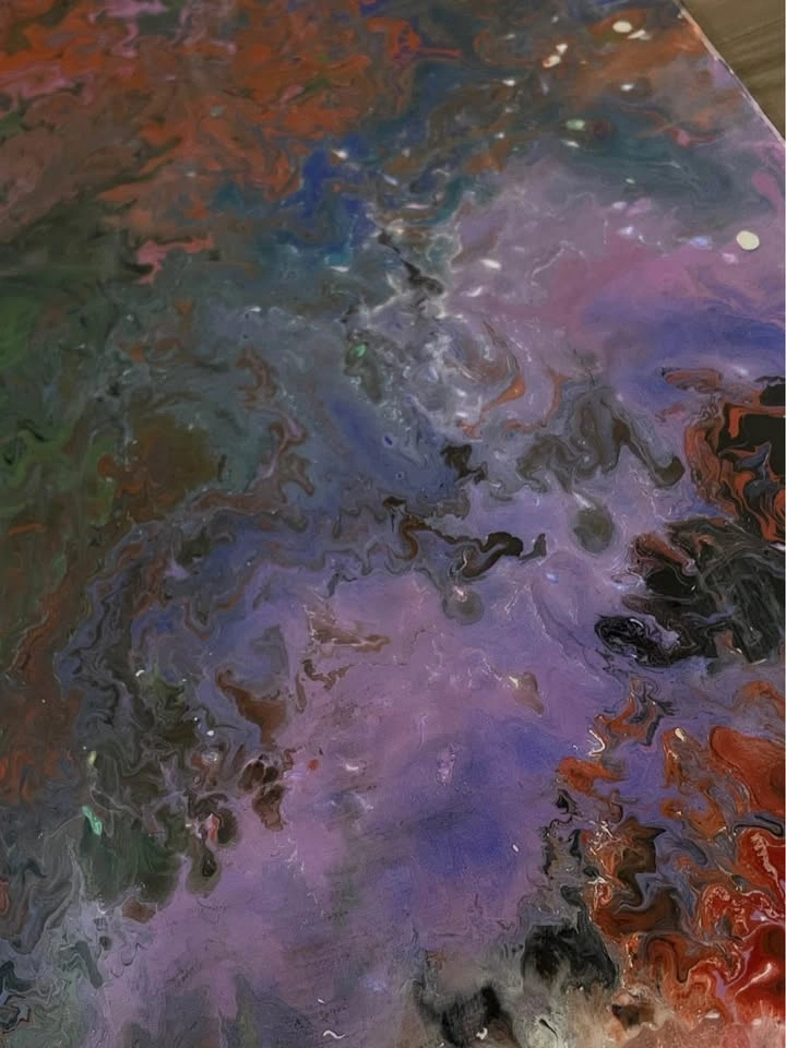 Abstract Acrylic Epoxy Resin Covered Handmade Canvas Painting - photo 4