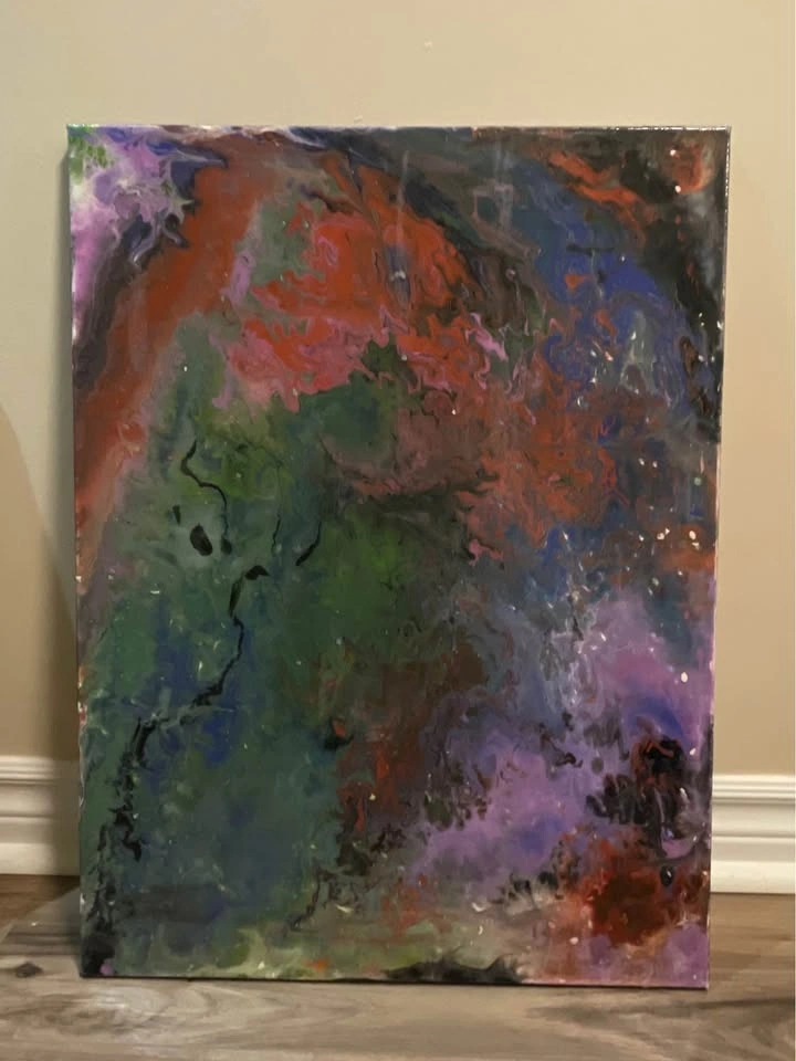 Abstract Acrylic Epoxy Resin Covered Handmade Canvas Painting - photo 5
