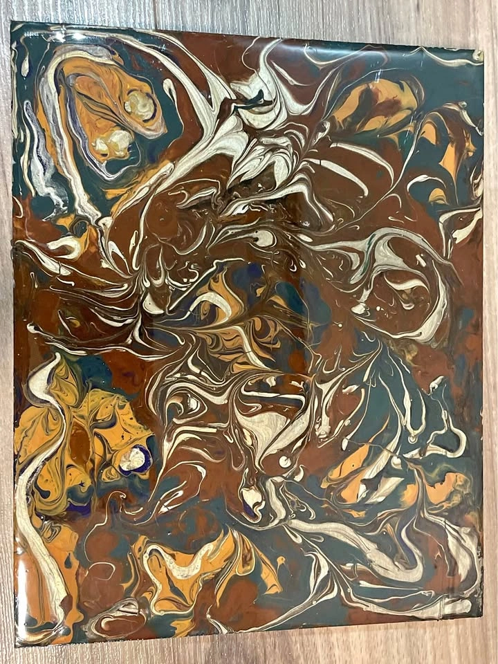 Abstract Acrylic Painting with Epoxy Finish Wooden Art Handmade