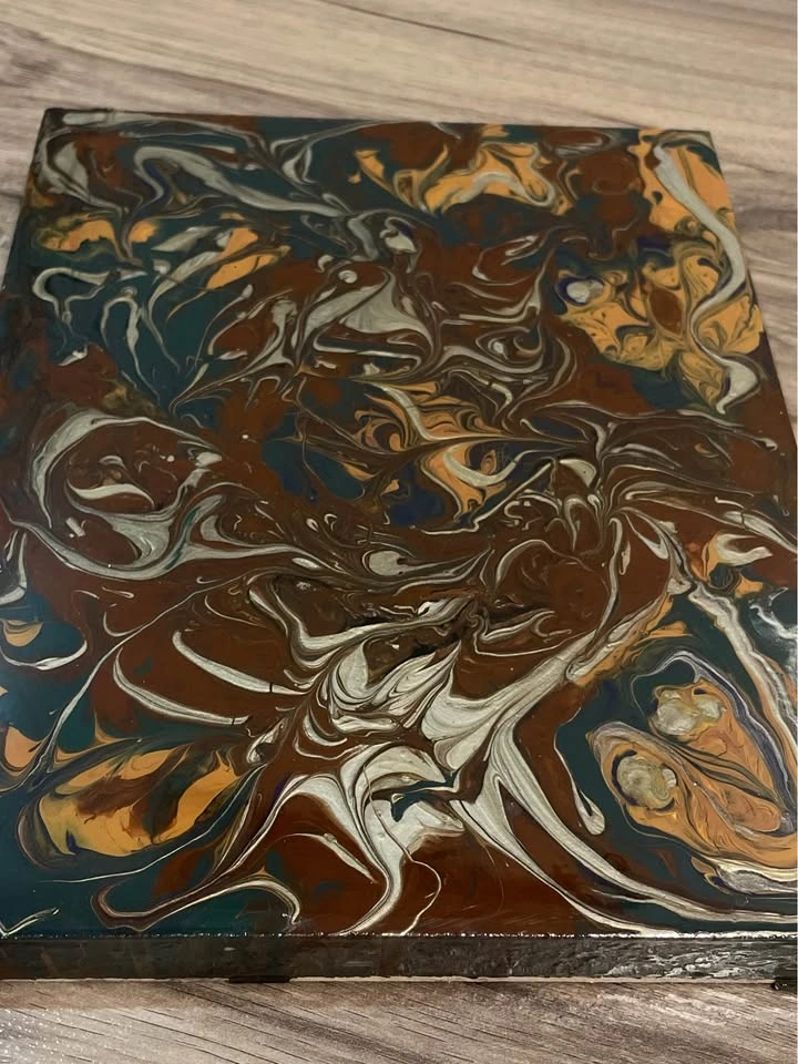 Abstract Acrylic Painting with Epoxy Finish Wooden Art Handmade - photo 2