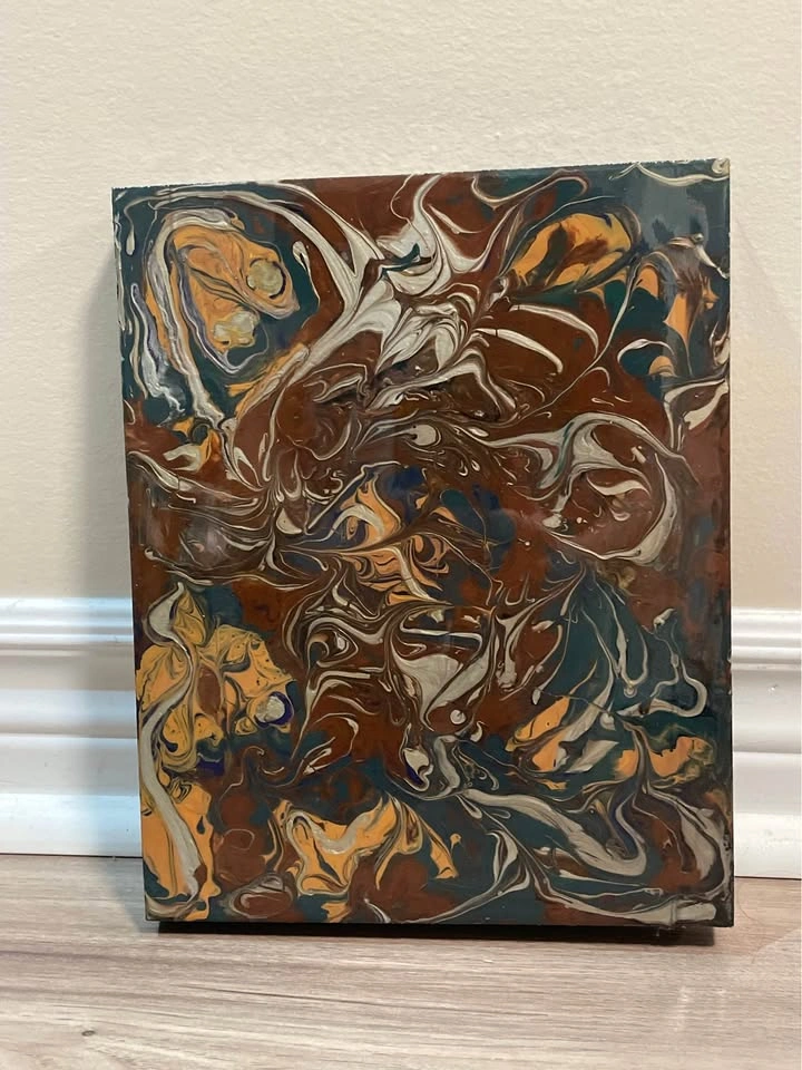 Abstract Acrylic Painting with Epoxy Finish Wooden Art Handmade - photo 4