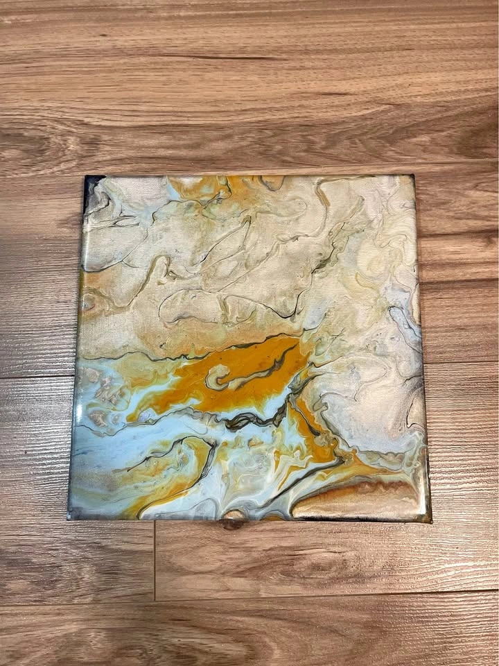 Abstract Acrylic Epoxy Covered Canvas Handmade Painting