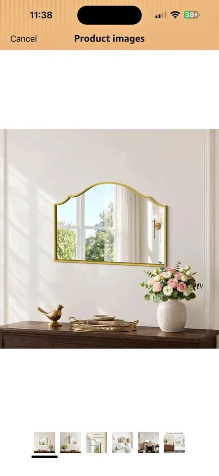 Vintage Scalloped Gold Arched Wall Mirror