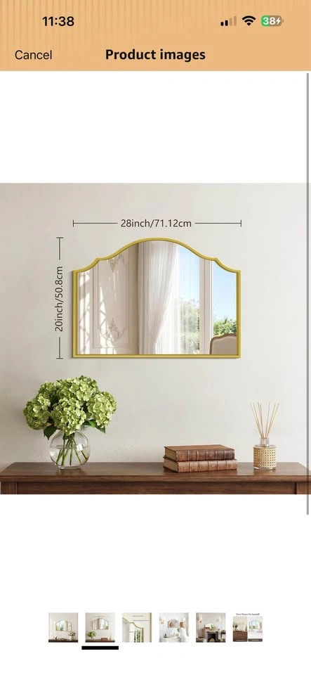Vintage Scalloped Gold Arched Wall Mirror - photo 2