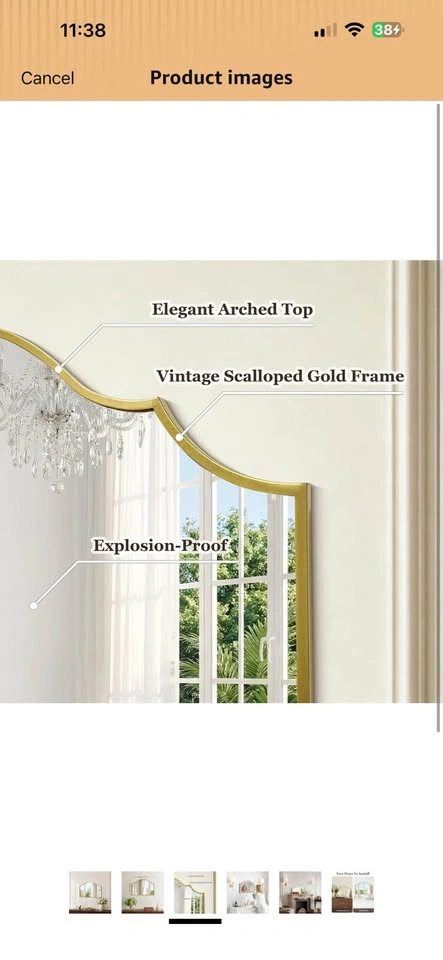 Vintage Scalloped Gold Arched Wall Mirror - photo 3