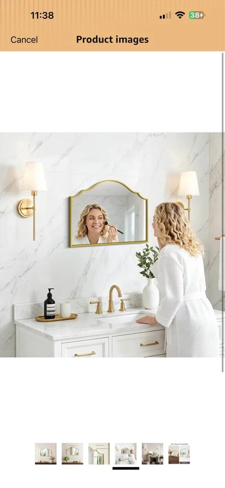 Vintage Scalloped Gold Arched Wall Mirror - photo 4