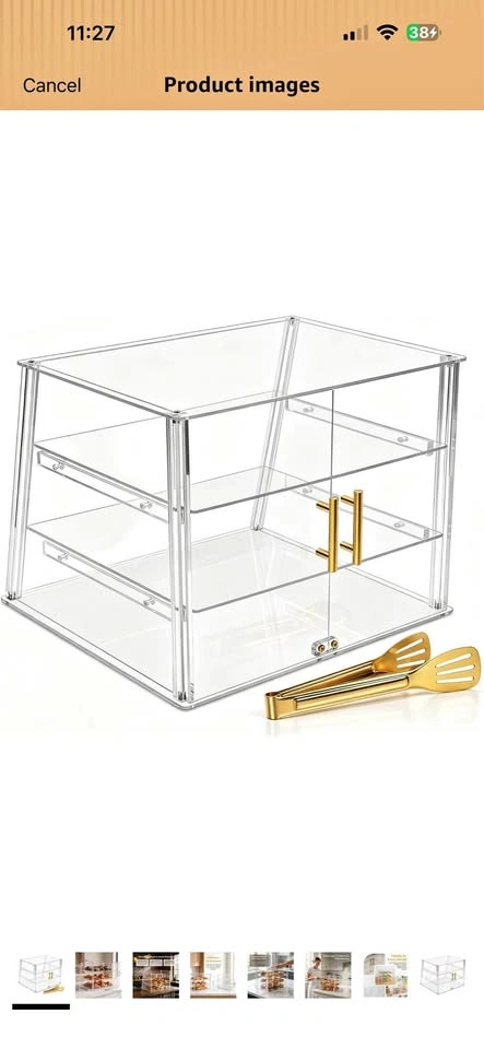3-Tier Acrylic Bakery Display Case with Gold Handles