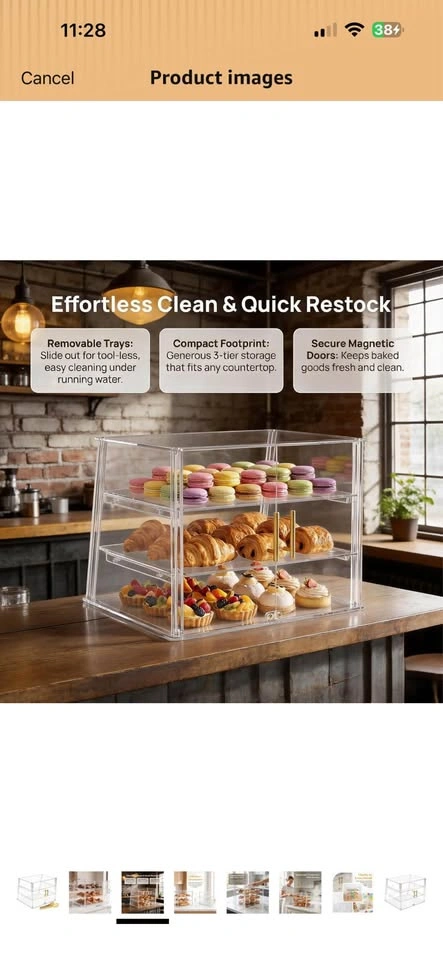 3-Tier Acrylic Bakery Display Case with Gold Handles - photo 3