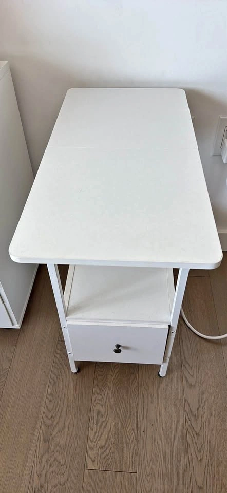 White Nightstand with Power Station and Drawer