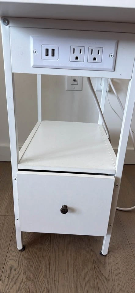 White Nightstand with Power Station and Drawer - photo 3