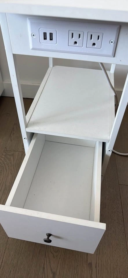 White Nightstand with Power Station and Drawer - photo 4