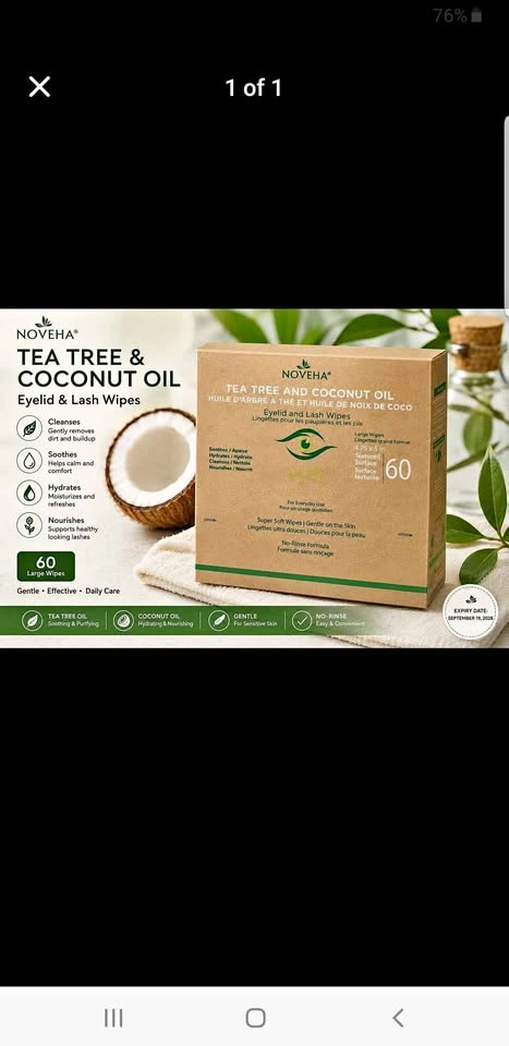 Noveha tea tree and coconut oil skin care eye lid wipes