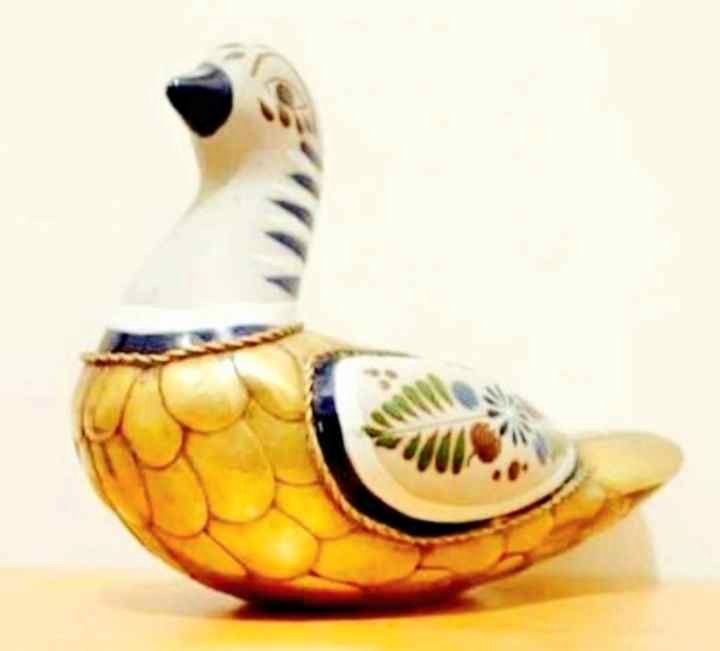 Vtg.Rare Hand Crafted Porcelain & Brass Tonala Duck