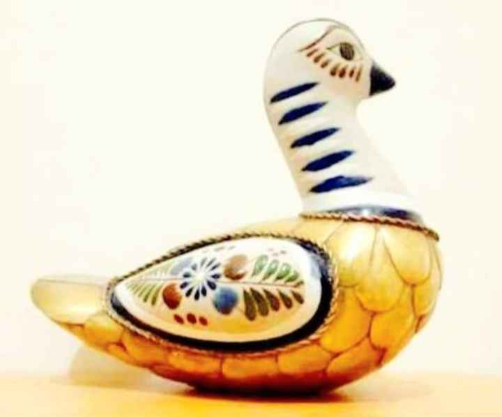 Vtg.Rare Hand Crafted Porcelain & Brass Tonala Duck - photo 2