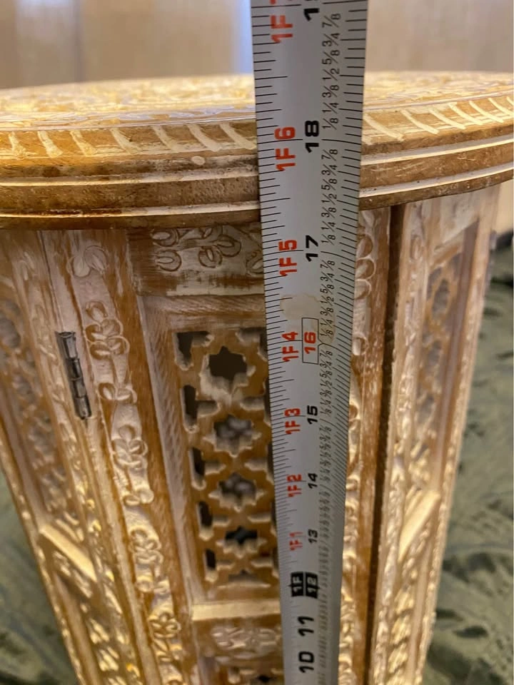 Hand-Carved Whitewash Wooden Folding Side Table - photo 4