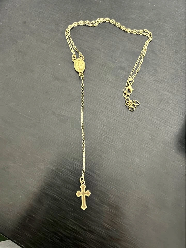 Gold-Toned Rosary Necklace with Cross and Miraculous Medal