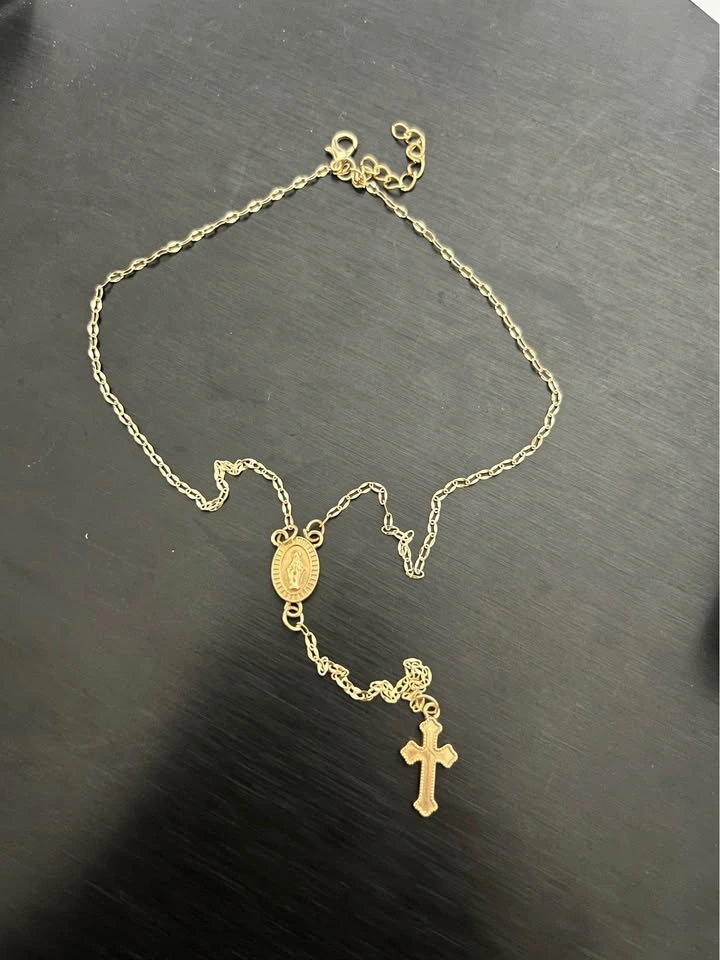 Gold-Toned Rosary Necklace with Cross and Miraculous Medal - photo 3