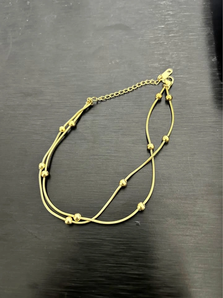 Gold-Toned Double Layered Bead Anklet