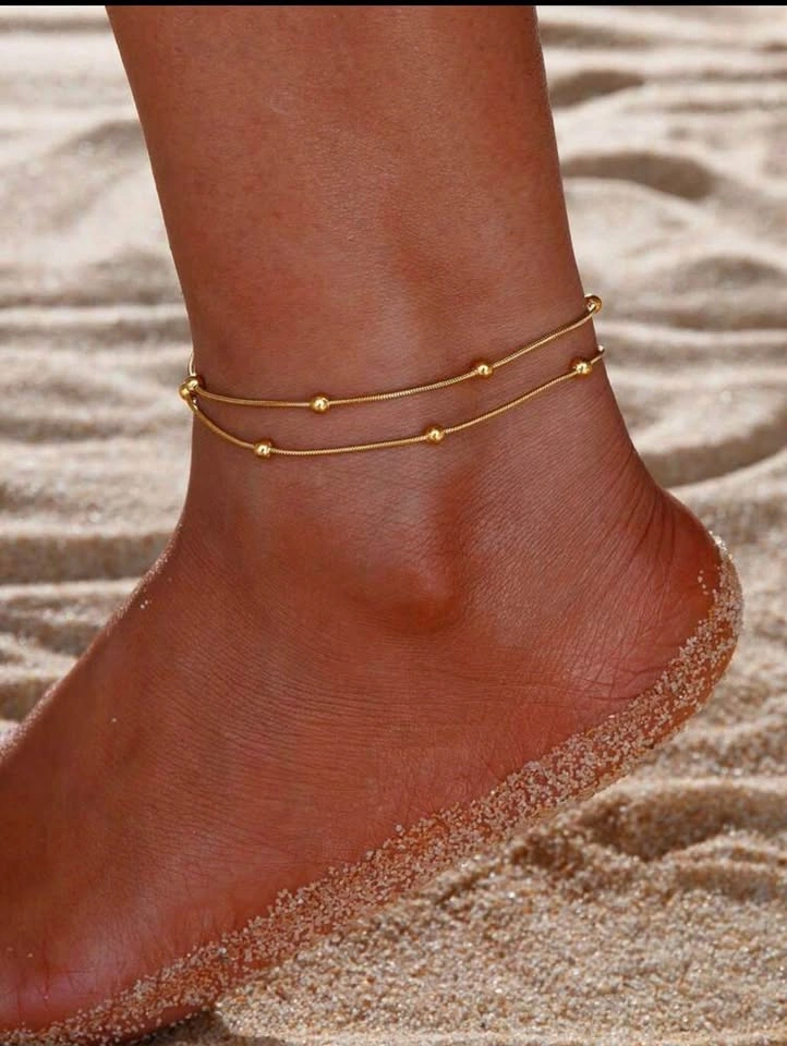 Gold-Toned Double Layered Bead Anklet - photo 2