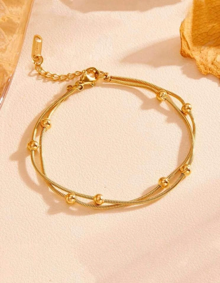 Gold-Toned Double Layered Bead Anklet - photo 3