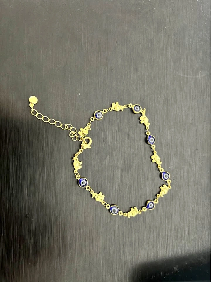 Gold Elephant and Evil Eye Charm anklet