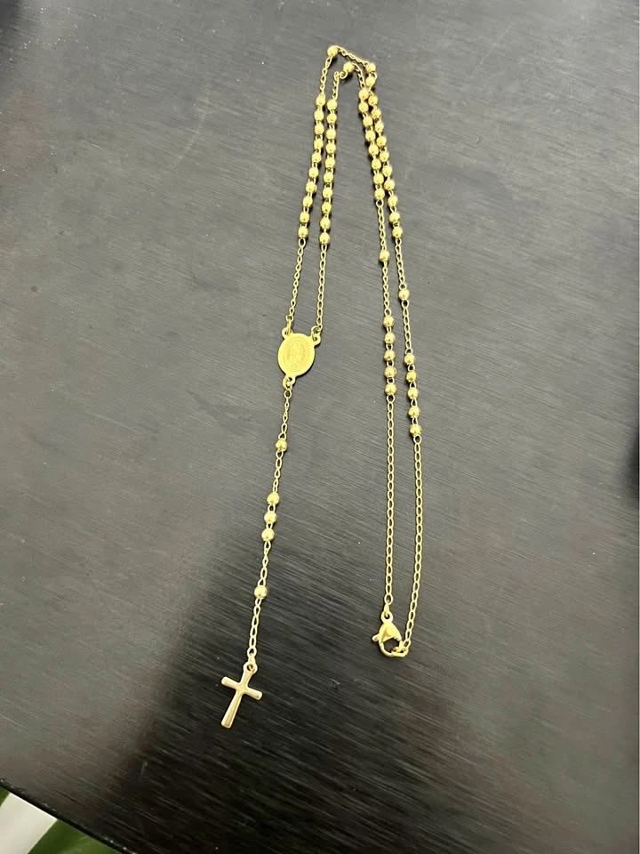 Stainless Steel Rosary Necklace with Virgin Mary & Jesus Cross