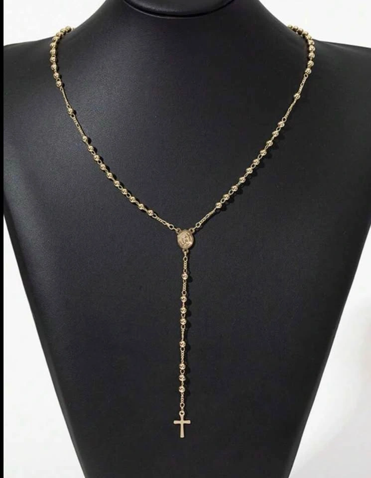 Stainless Steel Rosary Necklace with Virgin Mary & Jesus Cross - photo 2