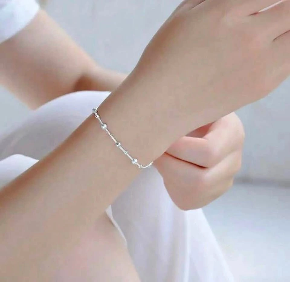 925 Silver Plated Bead Snake Chain Bracelet