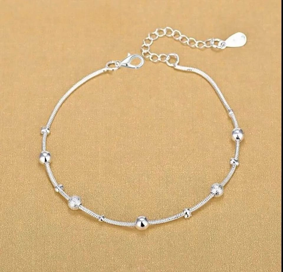 925 Silver Plated Bead Snake Chain Bracelet - photo 2